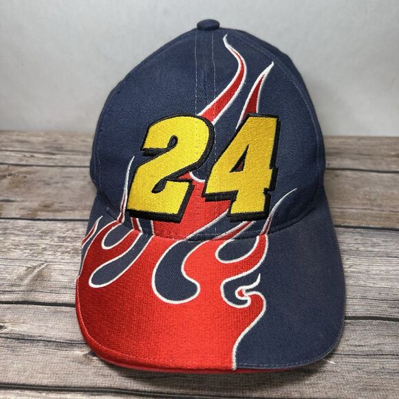 Vintage Chase Authentics Jeff Gordon Strapback Hat Blue Yellow Red Flames #24 - Picture 1 of 9